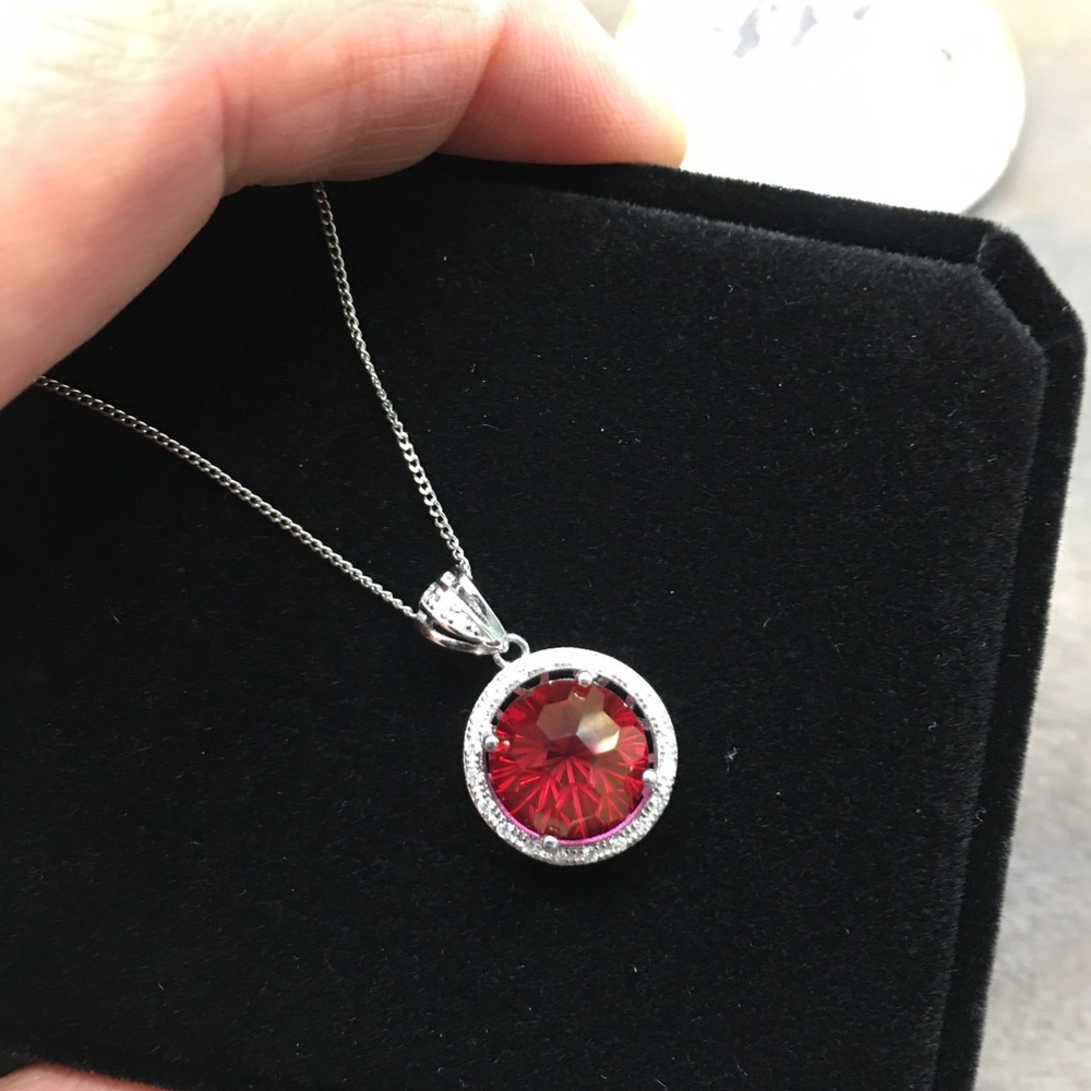 Certified 11.5 CT Red Topaz Ring Necklace Set RARE - Picture 13 of 17